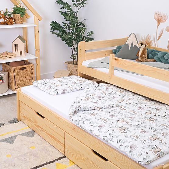 Letto per bambini con letto estraibile e barriera Praktik - naturale