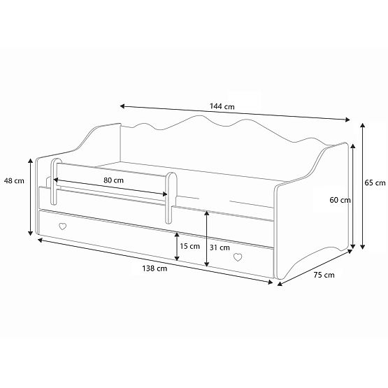 Letto per bambini EMMA con cassetto e barriera 140x70 grigio
