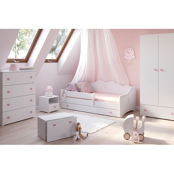 Letto per bambini EMMA con cassetto e barriera 140x70 rosa