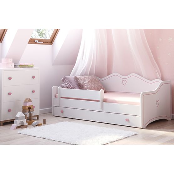 Letto per bambini EMMA con cassetto e barriera 140x70 rosa