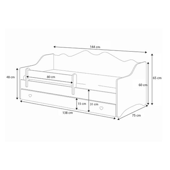 Letto per bambini EMMA con cassetto e barriera 140x70 rosa