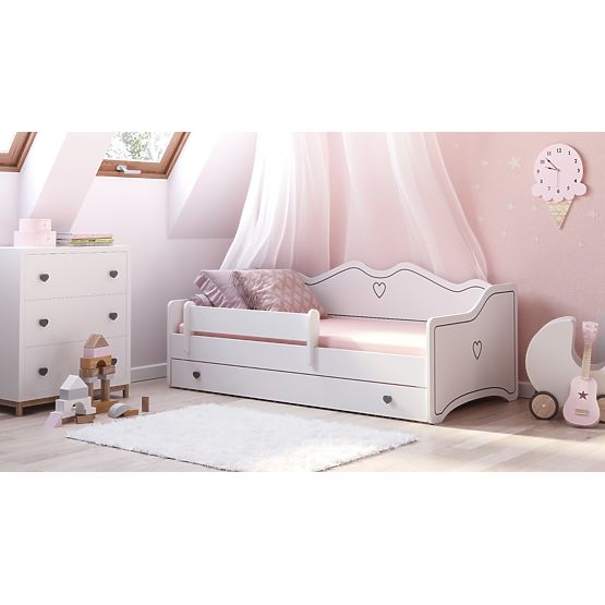 Letto per bambini EMMA con cassetto e barriera 160x80 grigio