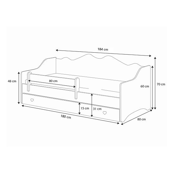 Letto per bambini EMMA con cassetto e barriera 180x80 grigio