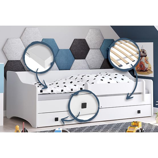 Letto per bambini ERYK con cassetto e barriera 160x80 maniglia nera