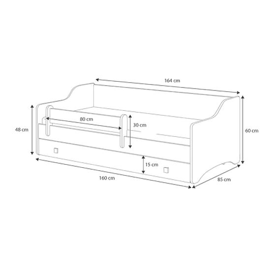 Letto per bambini ERYK con cassetto e barriera 160x80 pannello nero