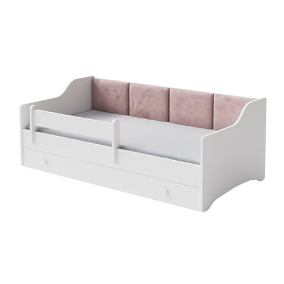 Letto per bambini ERYK con cassetto e barriera 160x80 pannello rosa
