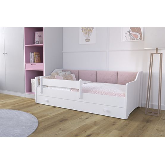 Letto per bambini ERYK con cassetto e barriera 160x80 pannello rosa
