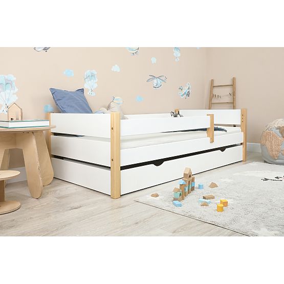 Letto per bambini in legno Scandie con barriera - bianco