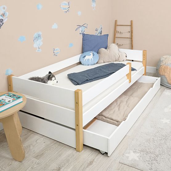 Letto per bambini in legno Scandie con barriera - bianco