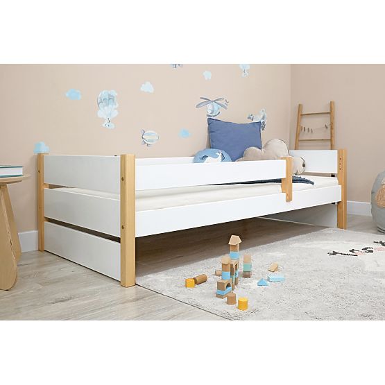 Letto per bambini in legno Scandie con barriera - bianco