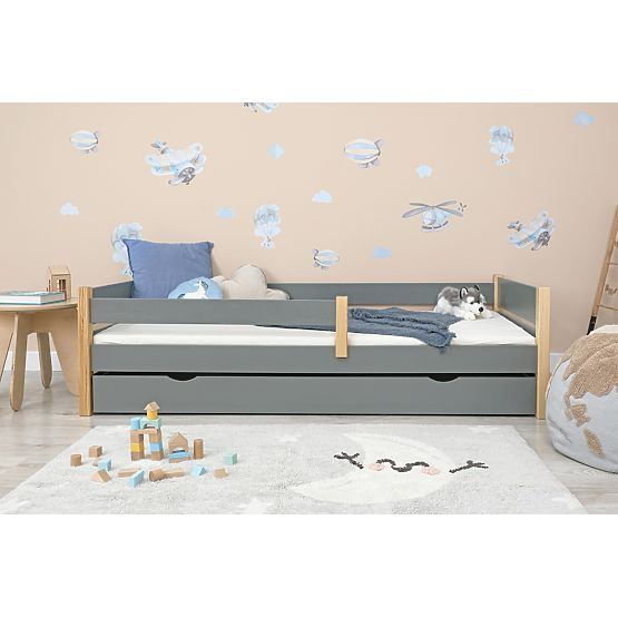 Letto in legno per bambini Scandie con barriera - grigio