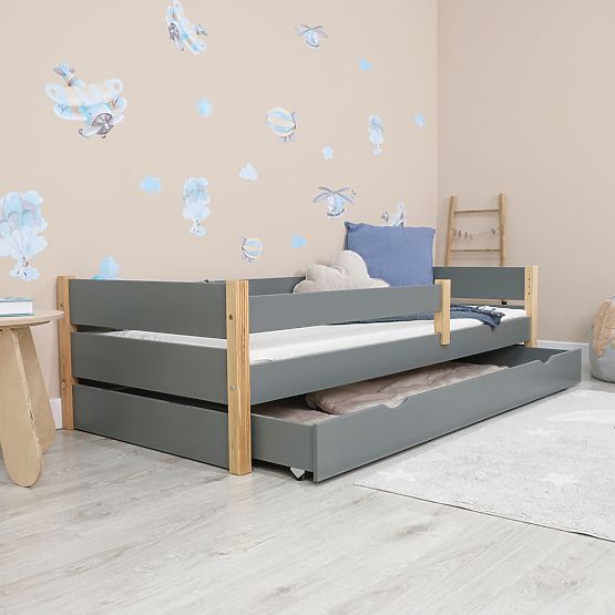 Letto per bambini in legno Scandie con barriera - grigio