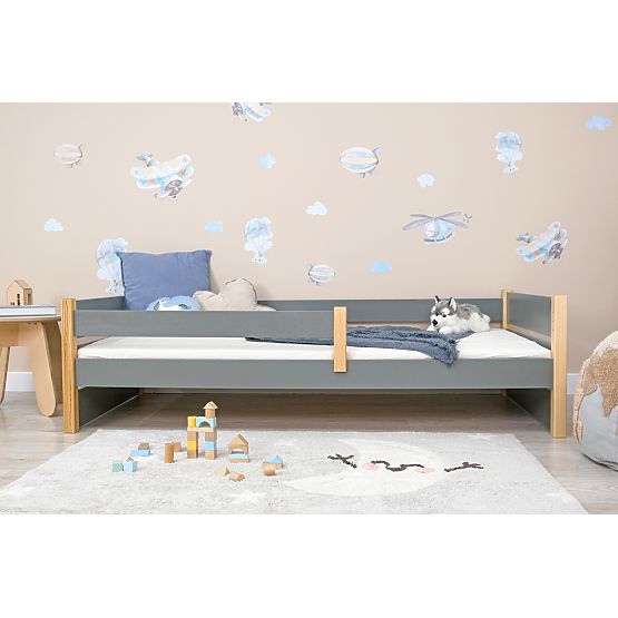 Letto per bambini in legno Scandie con barriera - grigio