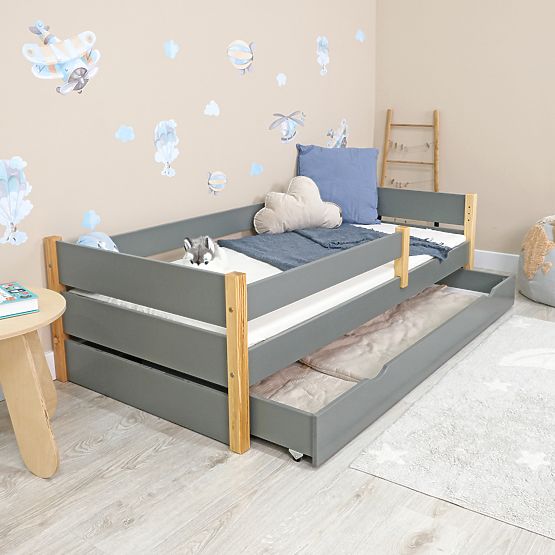 Letto per bambini in legno Scandie con barriera - grigio