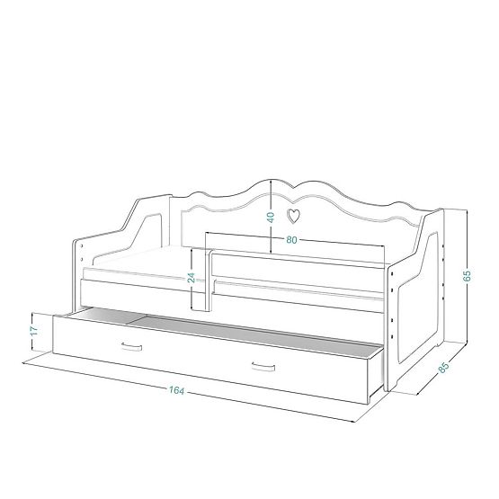 Letto per bambini JULIE con schienale 160x80 cm - bianco