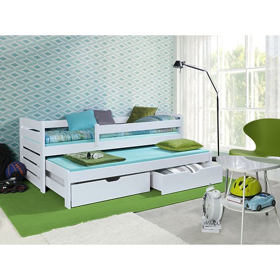 Letto per bambini con letto estraibile e barriera Praktik - Bianco