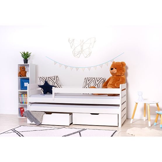 Letto per bambini con letto estraibile e barriera Praktik - Bianco