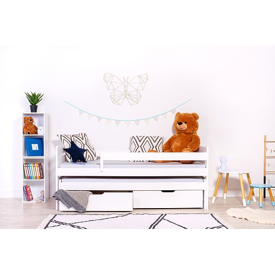 Letto per bambini con letto estraibile e barriera Praktik - Bianco
