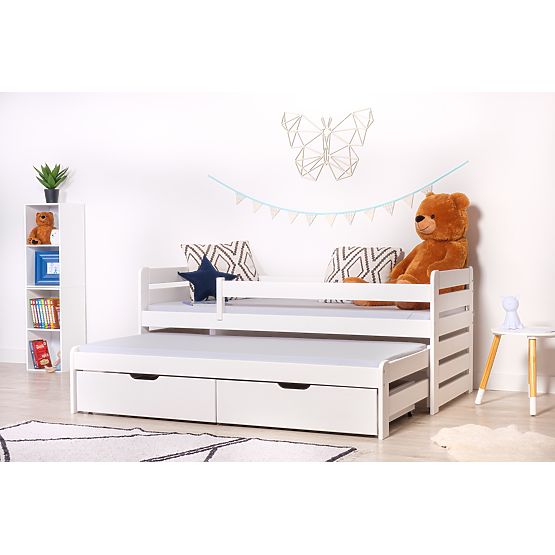 Letto per bambini con letto estraibile e barriera Praktik - Bianco