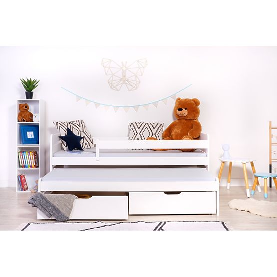 Letto per bambini con letto estraibile e barriera Praktik - Bianco
