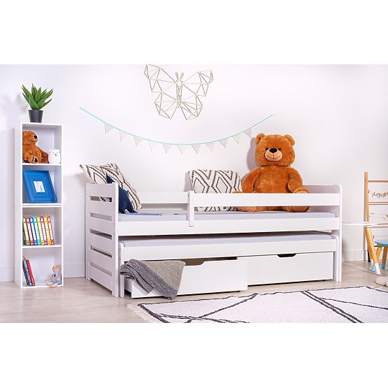 Letto per bambini con letto estraibile e barriera Praktik - Bianco