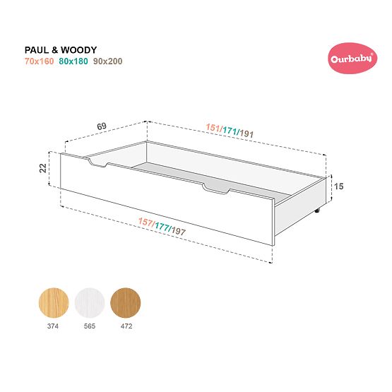 Letto per bambini Woody con barriera - noce