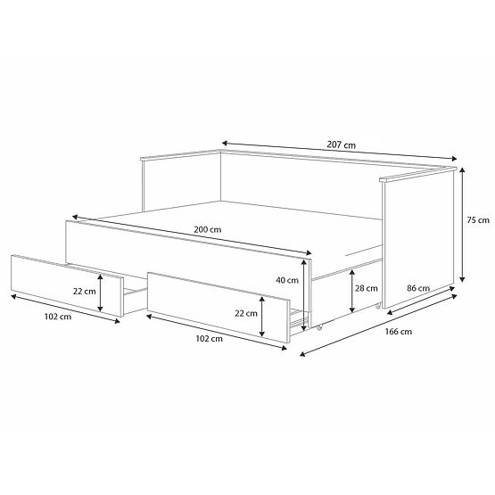 Letto pieghevole HELIOS 200x80 cm - grigio