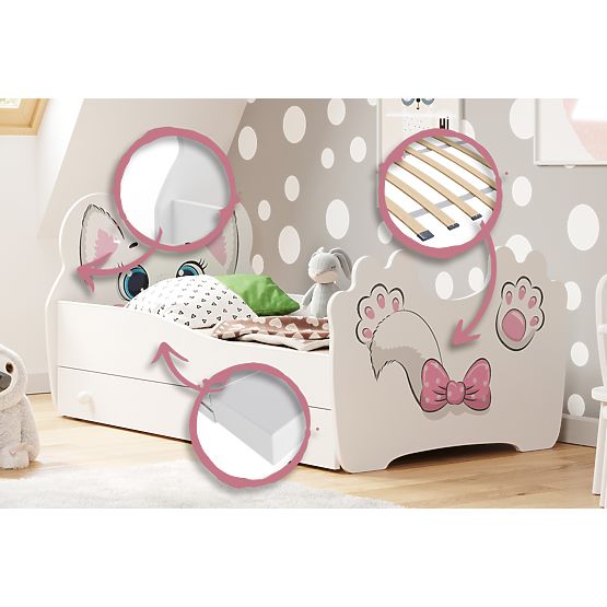 Letto singolo Pink Cat 140x70 con cassetto