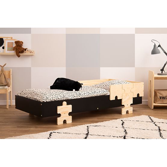 Letto universale Puzzle con barriera - nero