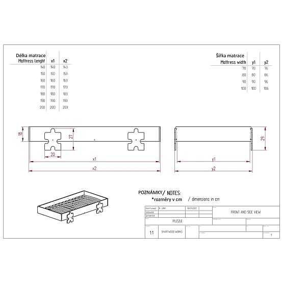 Letto universale Puzzle con barriera - nero