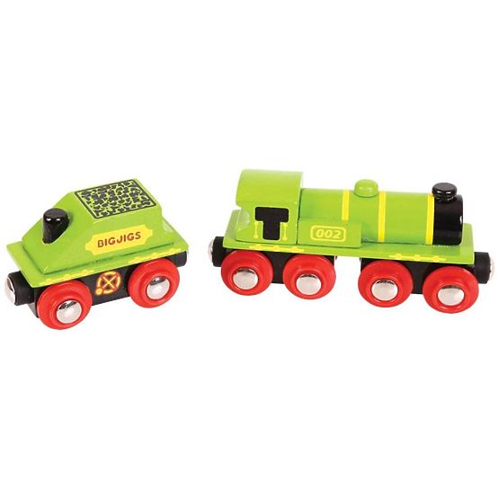 Locomotiva Bigjigs Rail Green con tender + 3 binari