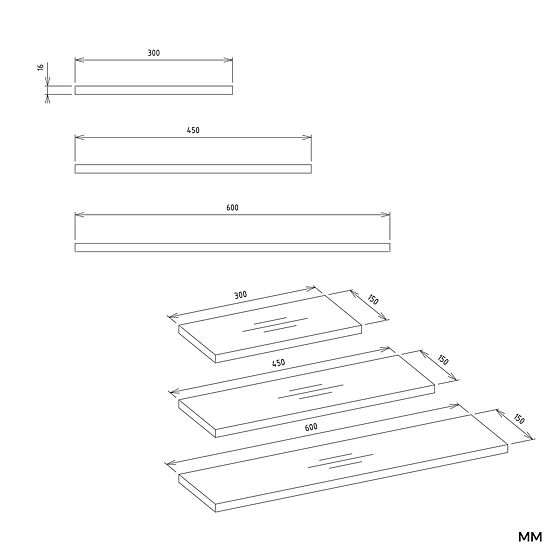 Mensole sospese TOBI 3P ROVERE ARTISAN