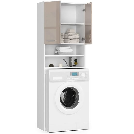 Mobiletto da bagno FIN sopra la lavatrice - bianco-lucido cappuccino - 2 ante