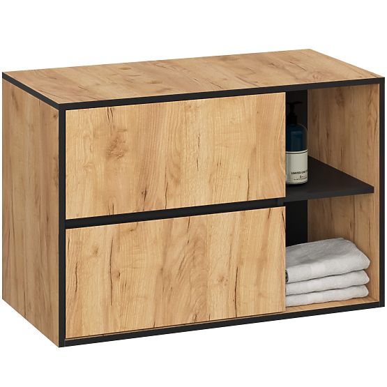 MOBILETTO DA BAGNO SOTTO LAVABO CON FORI VAMI W90 UM 2SZ 2P ROVERE CRAFT / NERO
