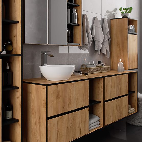 MOBILETTO DA BAGNO SOTTO LAVABO CON FORI VAMI W90 UM 2SZ 2P ROVERE CRAFT / NERO