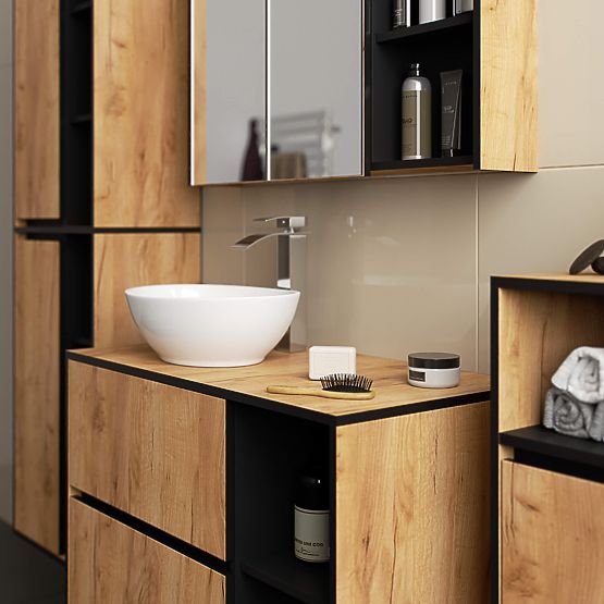 MOBILETTO DA BAGNO SOTTO LAVABO CON FORI VAMI W90 UM 2SZ 2P ROVERE CRAFT / NERO