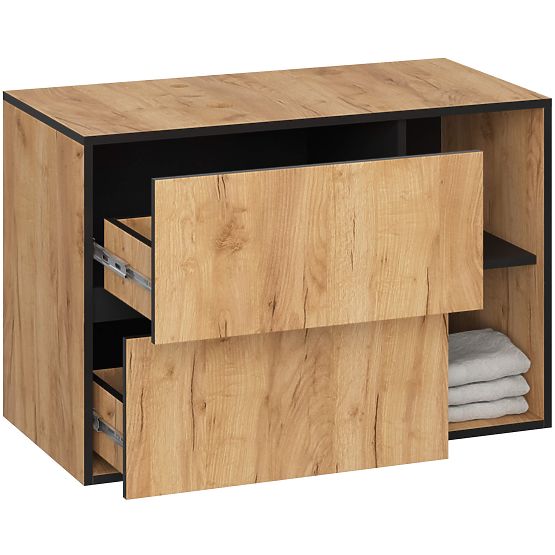 MOBILETTO DA BAGNO SOTTO LAVABO CON FORI VAMI W90 UM 2SZ 2P ROVERE CRAFT / NERO