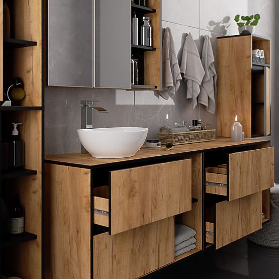 MOBILETTO DA BAGNO SOTTO LAVABO CON FORI VAMI W90 UM 2SZ 2P ROVERE CRAFT / NERO