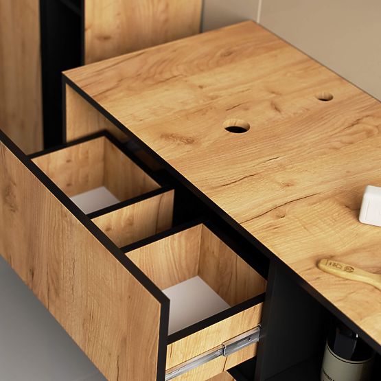 MOBILETTO DA BAGNO SOTTO LAVABO CON FORI VAMI W90 UM 2SZ 2P ROVERE CRAFT / NERO