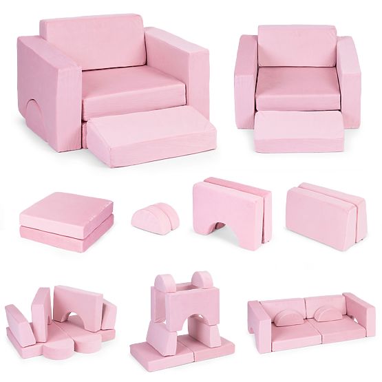 Poltrona modulare per bambini DIY 8 cuscini morbidi pieghevoli - rosa ECOTOYS