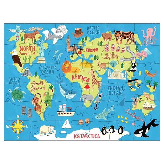 Mudpuppy Puzzle Mappa del mondo in sacchetto di stoffa 36 pezzi