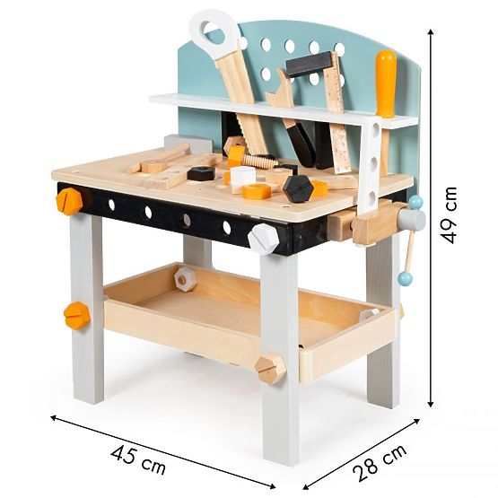 Officina in legno per bambini, banco da lavoro con attrezzi, 38 elementi ECOTOYS