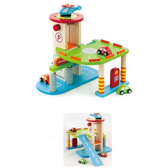 Parcheggio in legno - set da gioco con ascensore
