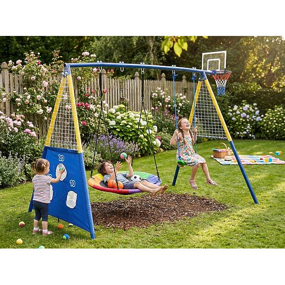 Parco giochi AMICO 2 altalene canestro da gioco