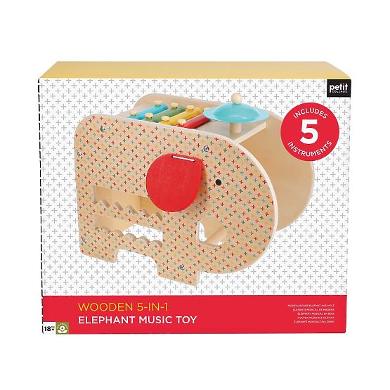 Petit Collage Elefante musicale in legno 5 in 1