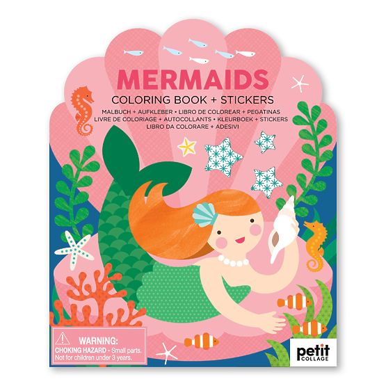 Petit Collage Libro da Colorare con Adesivi Sirene