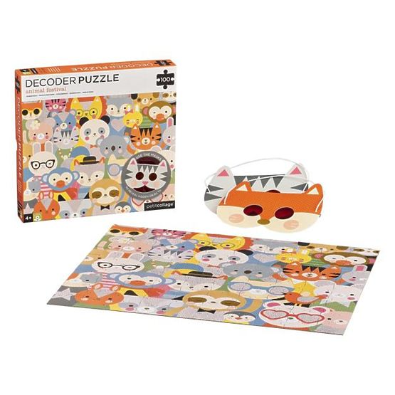 Petit Collage Puzzle animali 100 pezzi con occhiali 3D