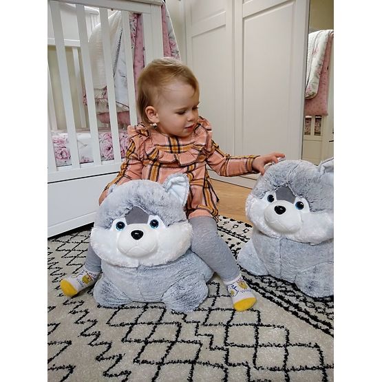 Pouf peluche cane Husky sedile