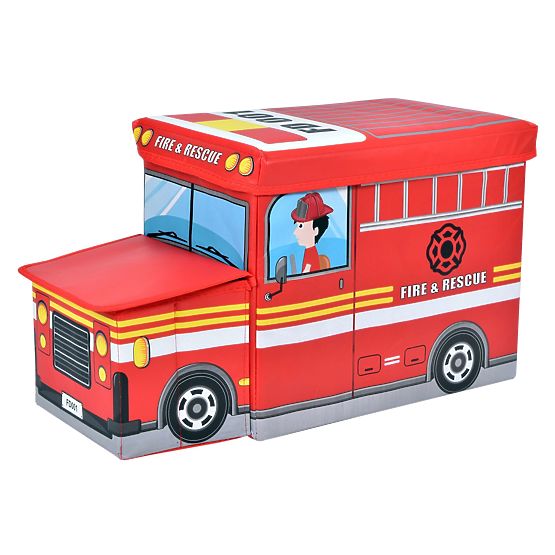 Pouf scatola di stoccaggio camion dei pompieri - rosso