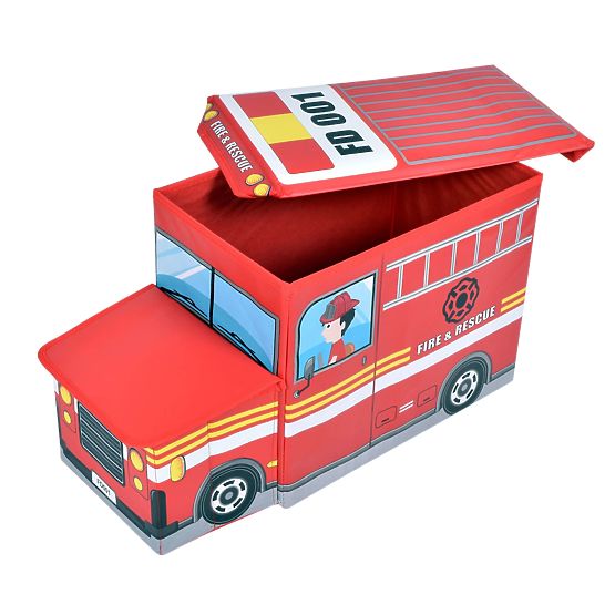 Pouf scatola di stoccaggio camion dei pompieri - rosso
